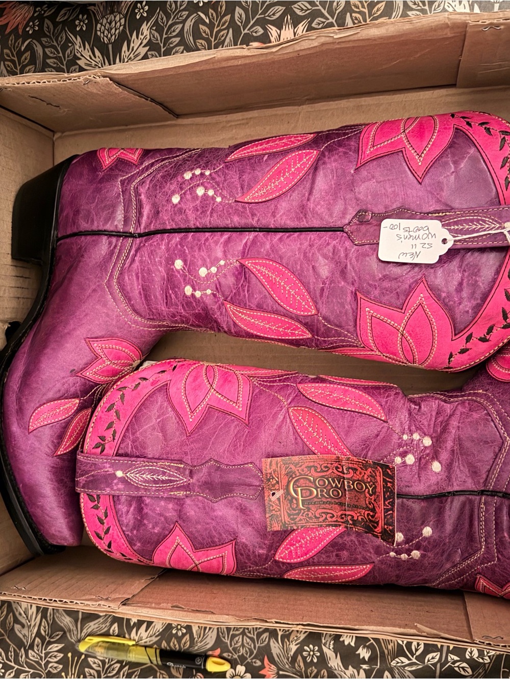 Cowboy Pro Women's Purple & Pink Embroidered Heeled Boots